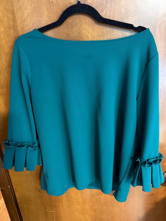 Ann Taylor Tops - Ann Taylor Teal Boatneck Top with Ruffle Bell Sleeves